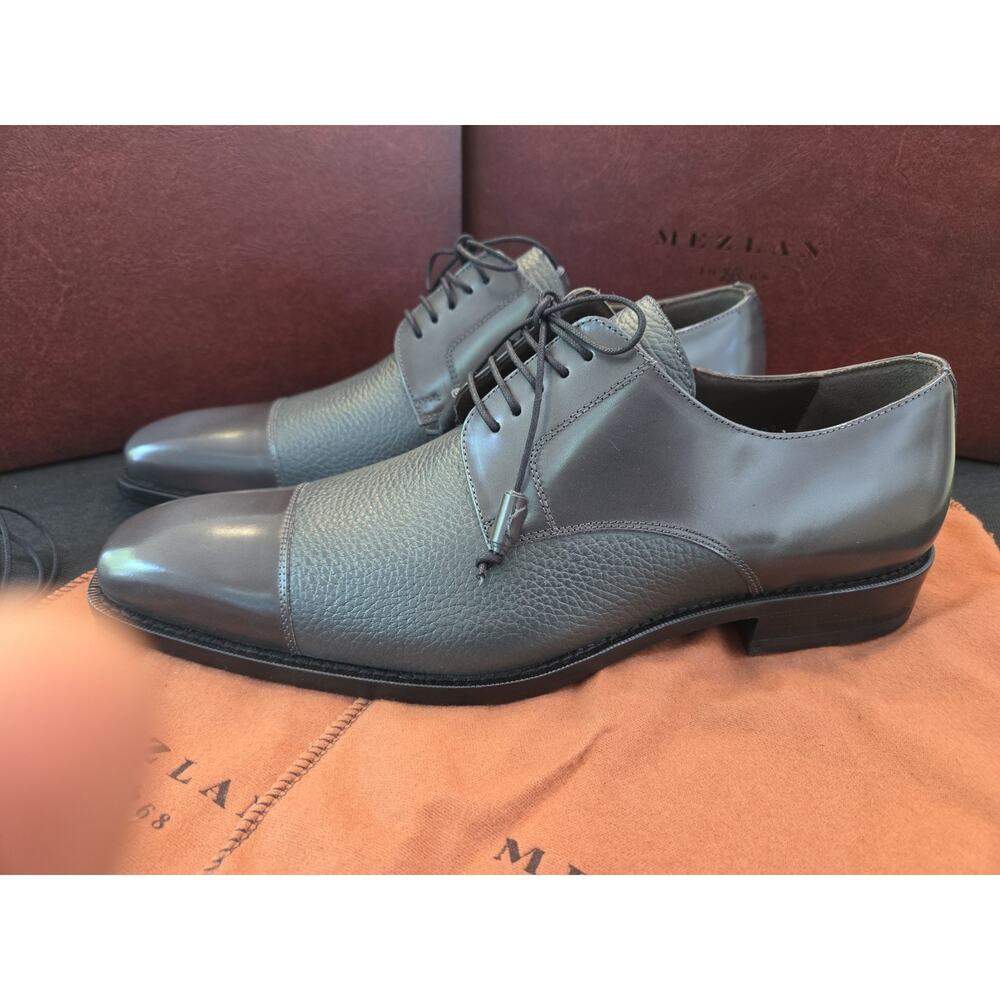 Mezlan Soka 9.5 M Gray Classic Lace Up Cap Toe Calf Skin Shoes